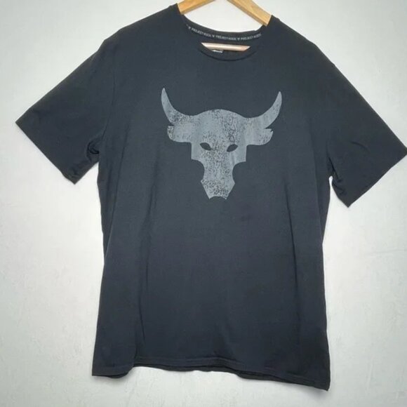 Under Armour Project Rock Shirt Men Black Gray Bull Short Sleeve Size XL - Picture 1 of 4